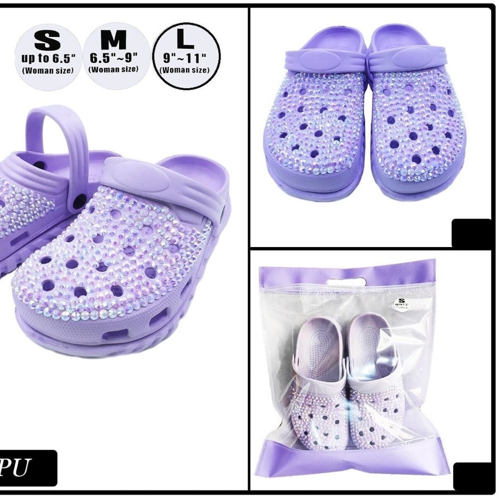 Fashion Rhinestone Clogs, Pool Slides, Purple